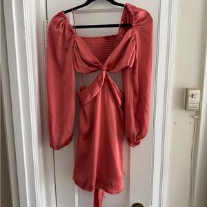 Elegant Coral Dress with Tie-Front Detail